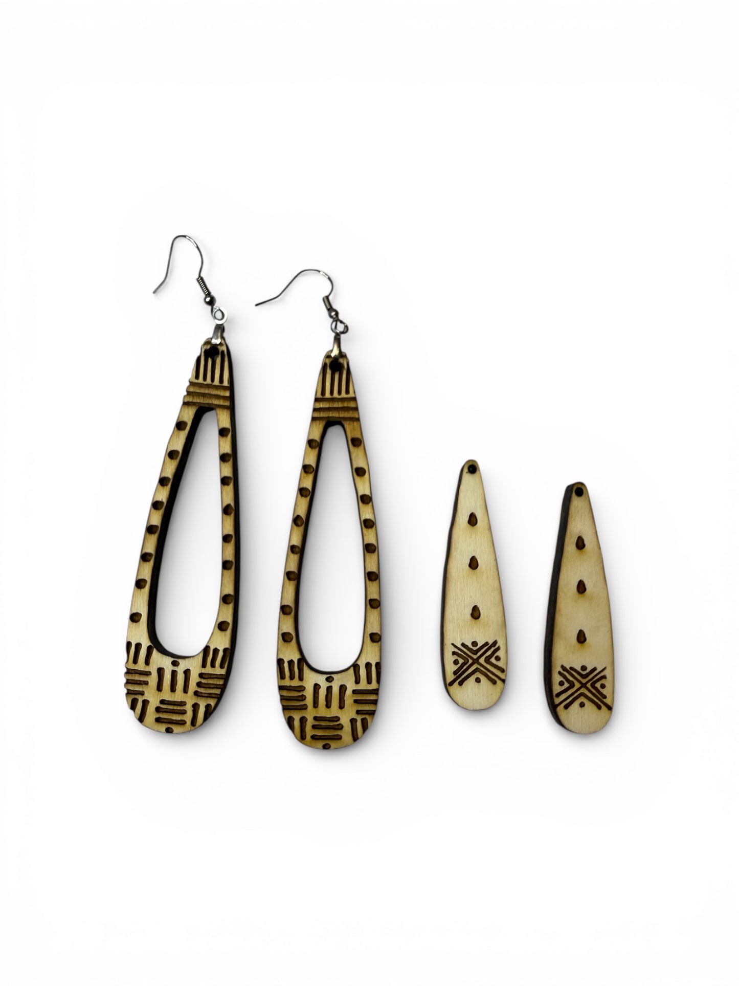 Long Mudcloth Teardrop wood earring blank- 3 + 3 sets