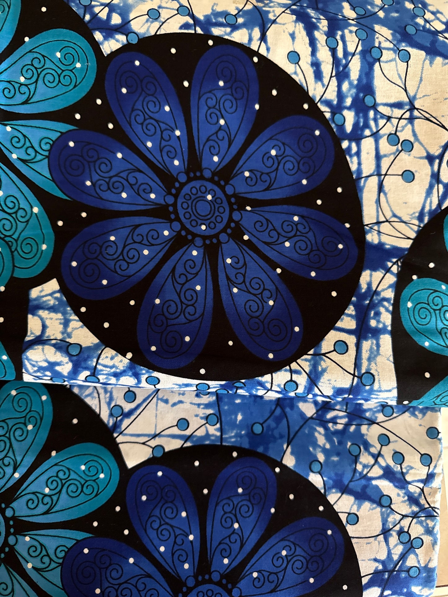 Blue/Teal/White/Black Ankara/African Print fabric by the yard-3 yard Max