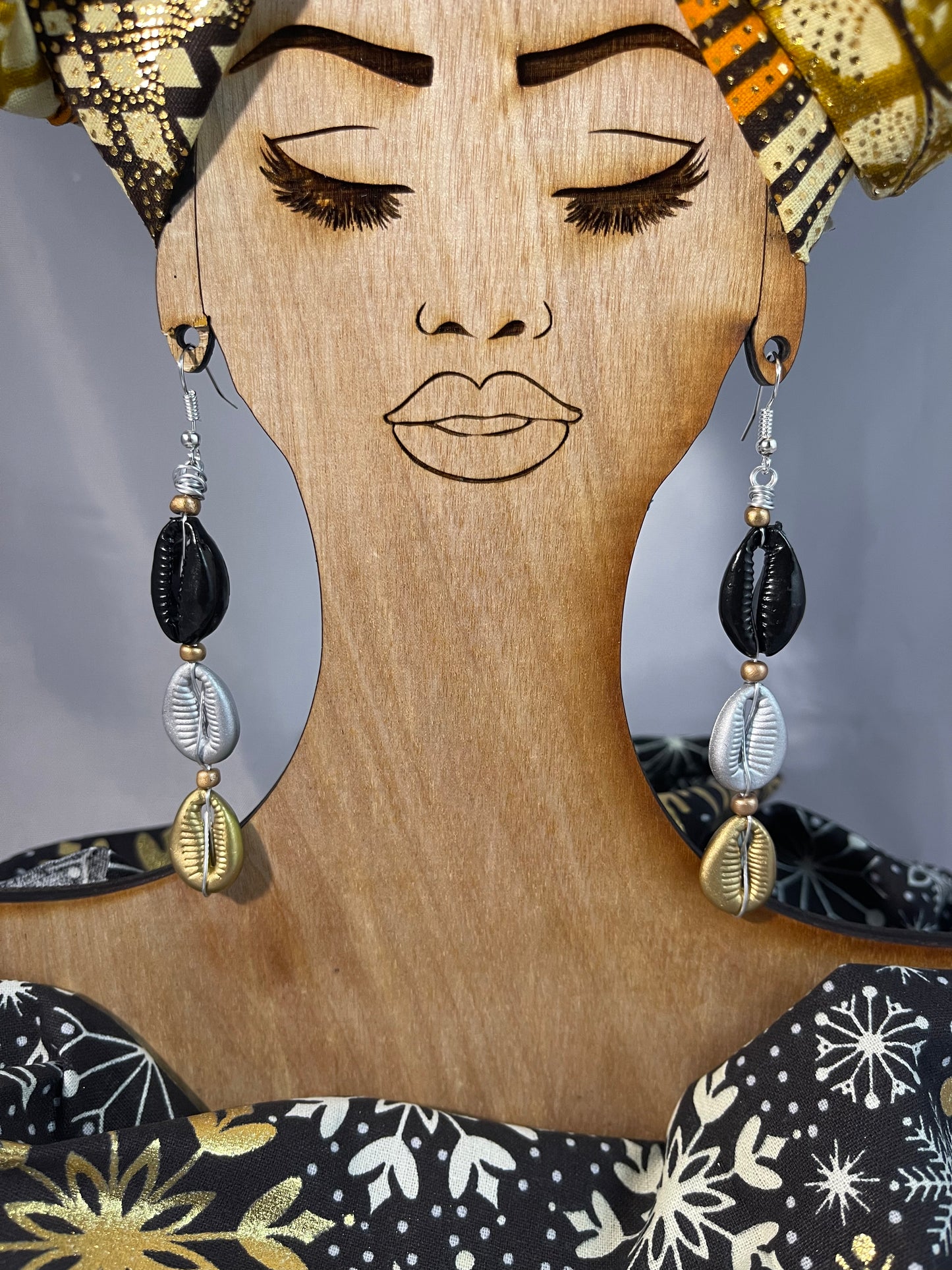 Three Color Cowrie Shell Earrings