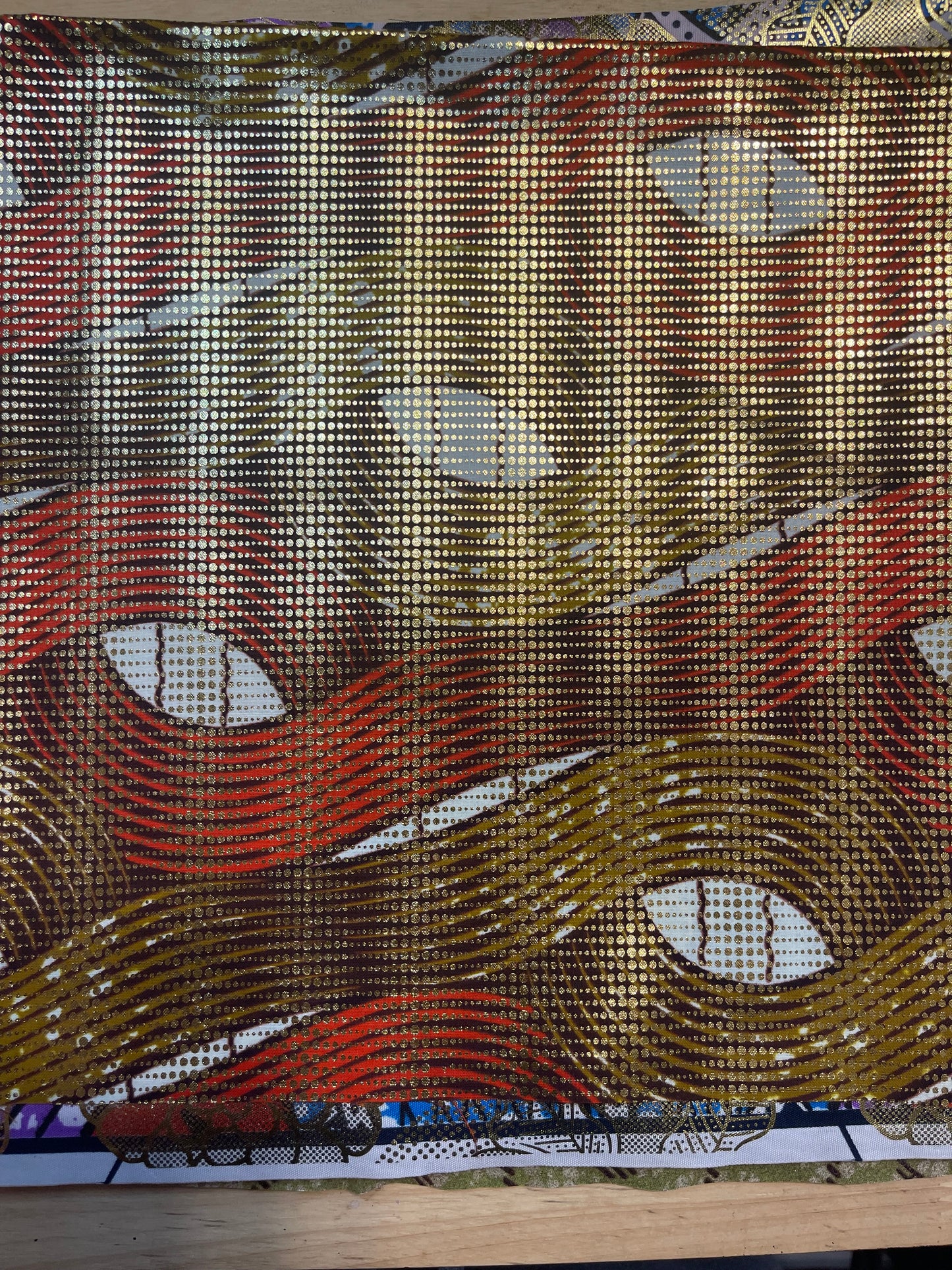 Authentic African Print Fabric- One 12x12 piece orange, brown & white