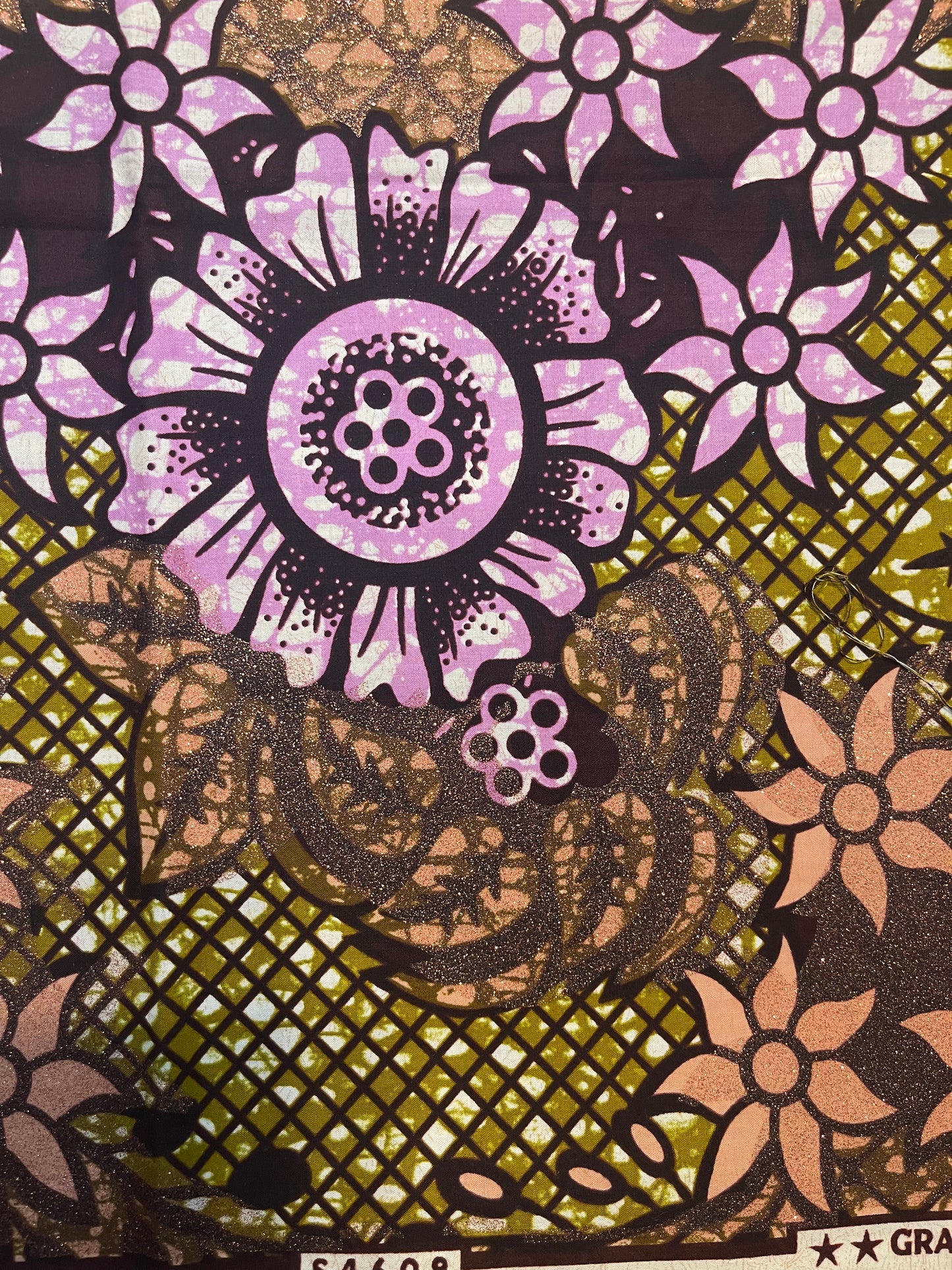 Authentic African Print Fabric- One 12x12 piece purple, brown & white