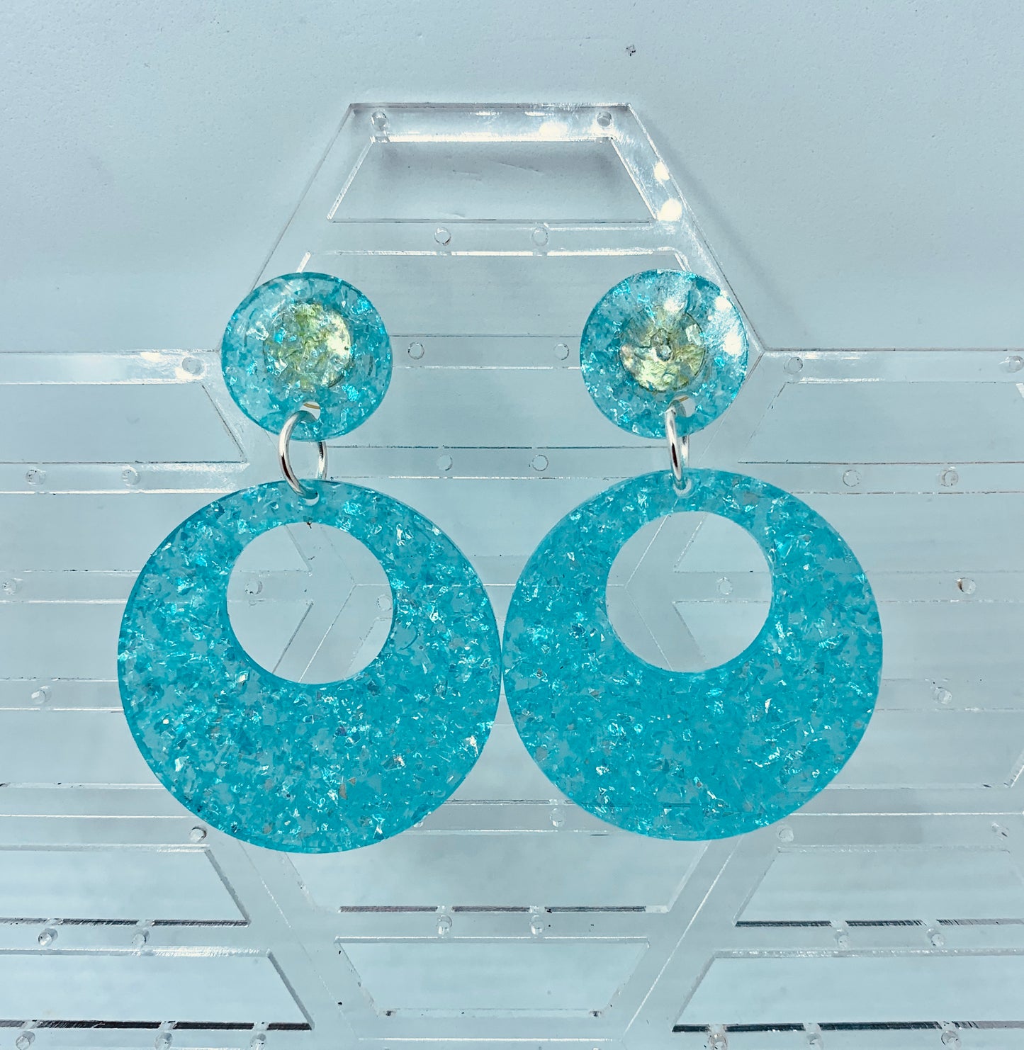 Turquoise Glitter Hoop Acrylic Earrings