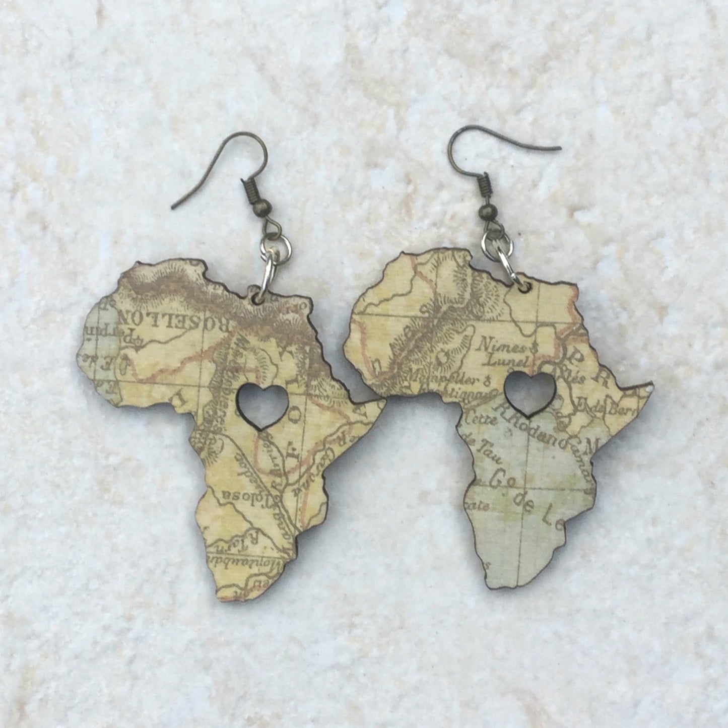 Wooden Africa-shaped map earrings