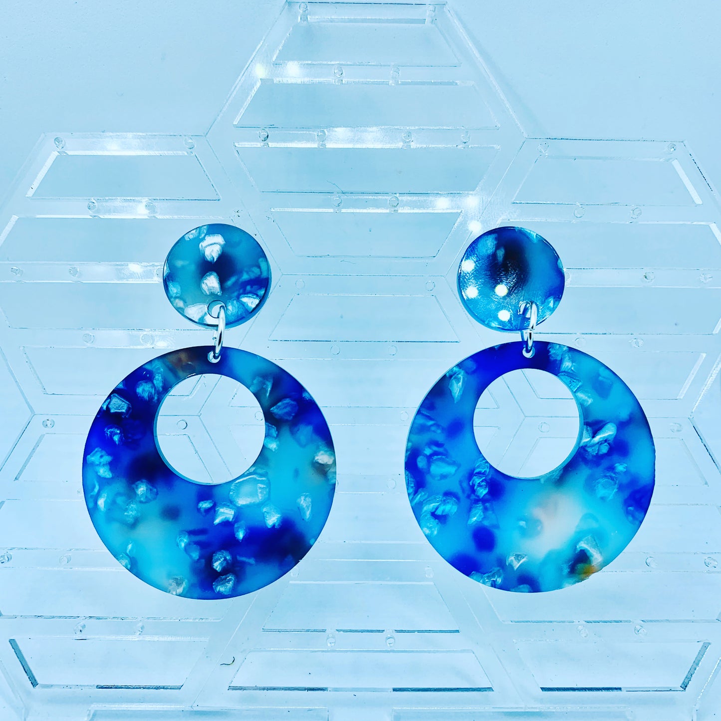 Blue Acrylic Stud Hoop Earrings