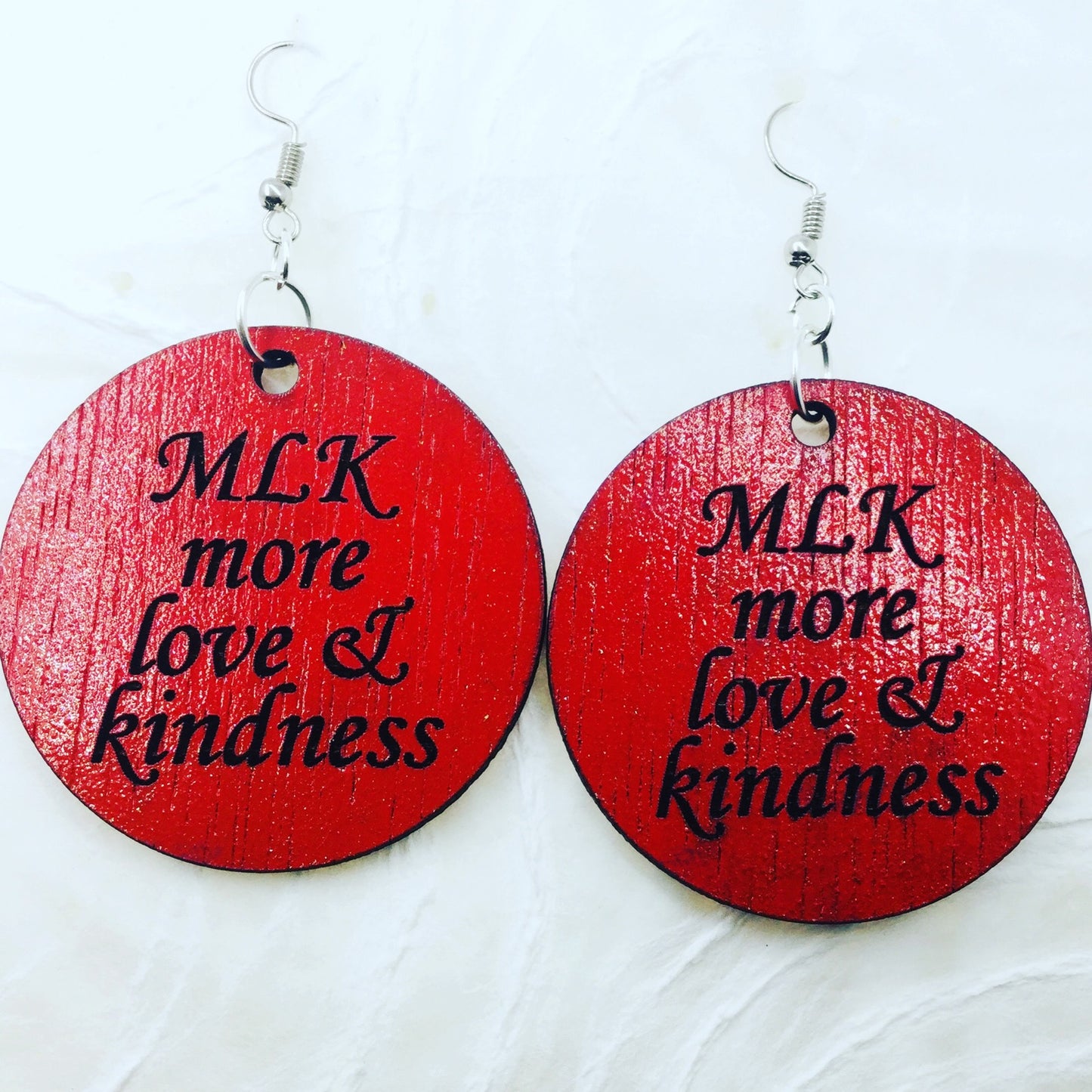Power of Words: Red Round MLK love and peace earrings