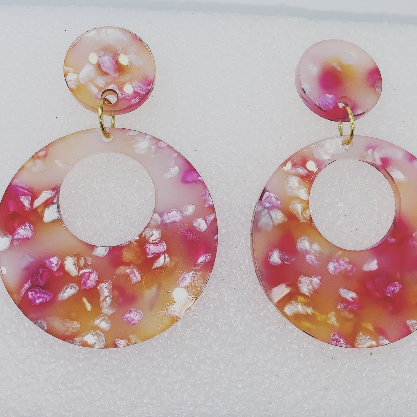 Pink Fruit Cocktail Acrylic Stud Hoop Earrings