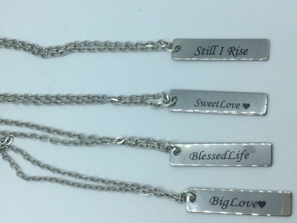 Power of Words: Engraved Stainless Steel Necklace (vertical)