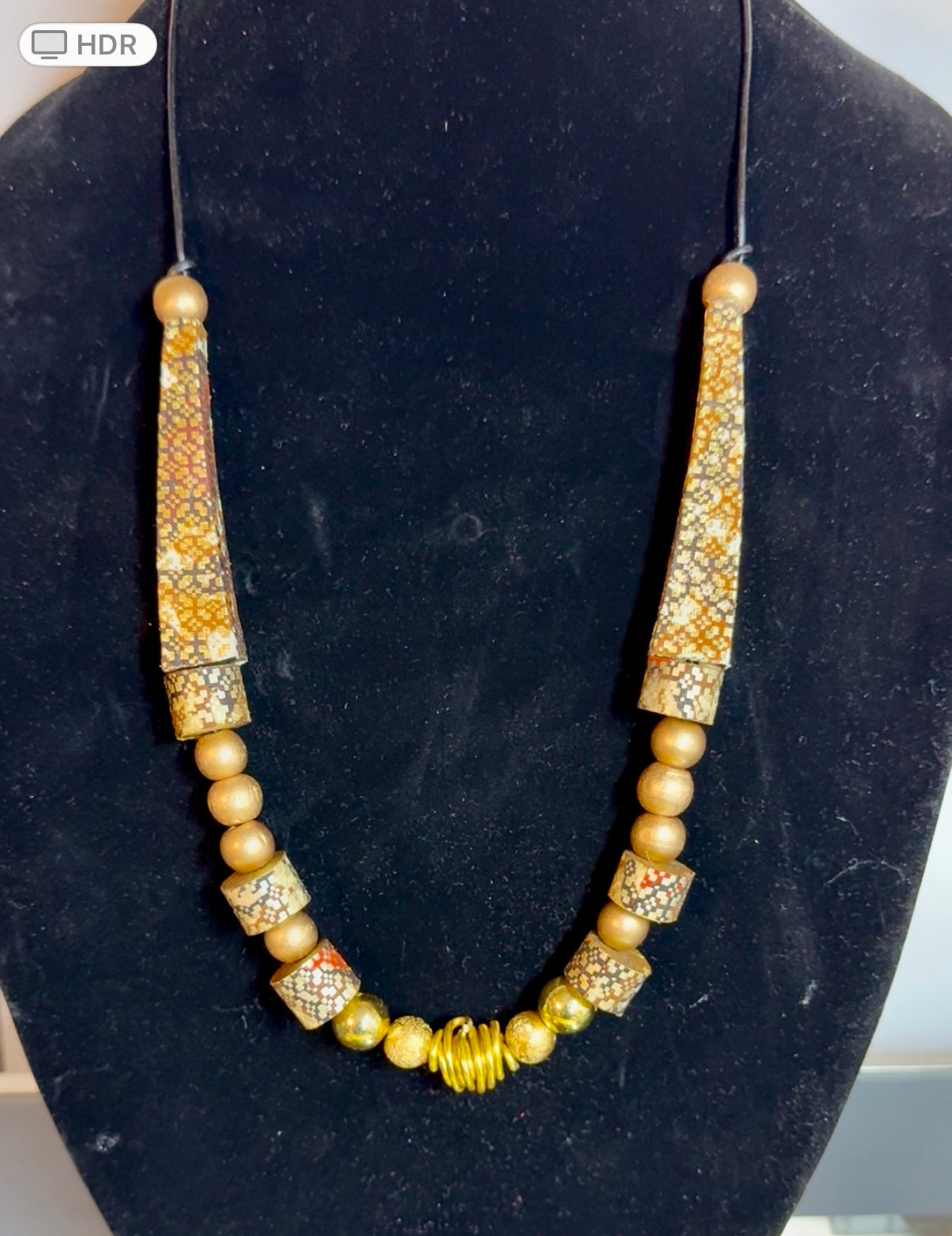 Fabric Covered Wood Necklace & Earrings Set