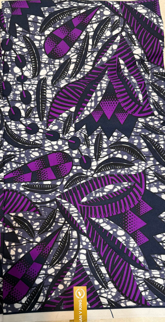 Purple/Grey/Black/White African Print￼fabric by the yard