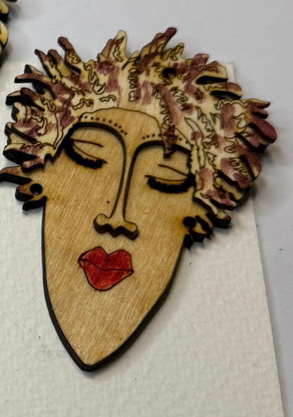 Lady Face Wood Earring Blanks #6 3D (1 pair)