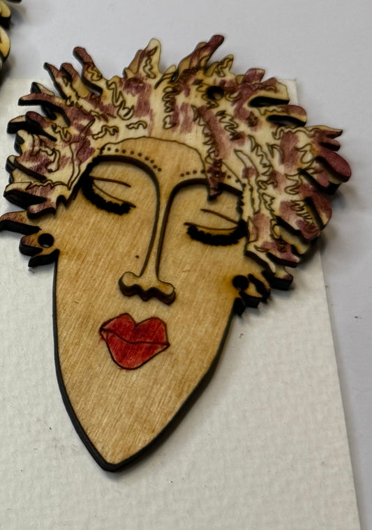 Top Part Only-Lady Face Wood Earring Blanks #6 3D (5 pairs)