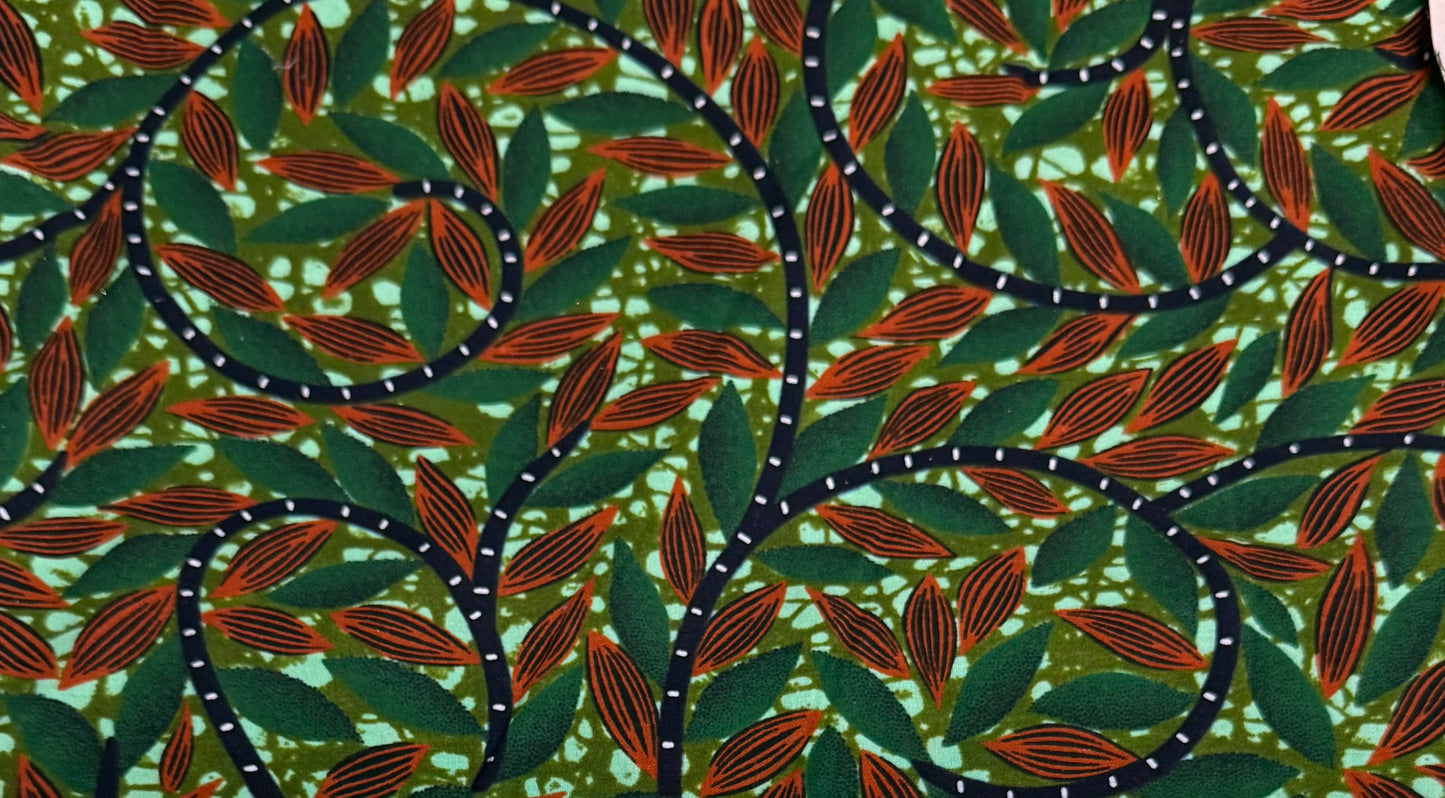 Green/Brown/Brown African Print￼fabric by the yard-3 yard Max
