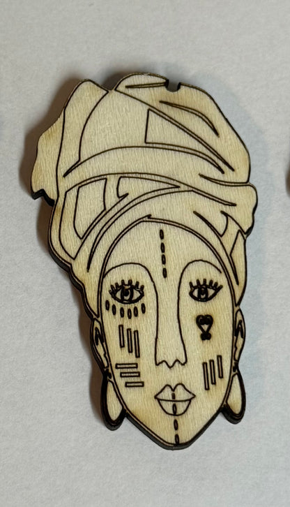 African Lady Face earrings with markings Earring Blanks-5 pairs