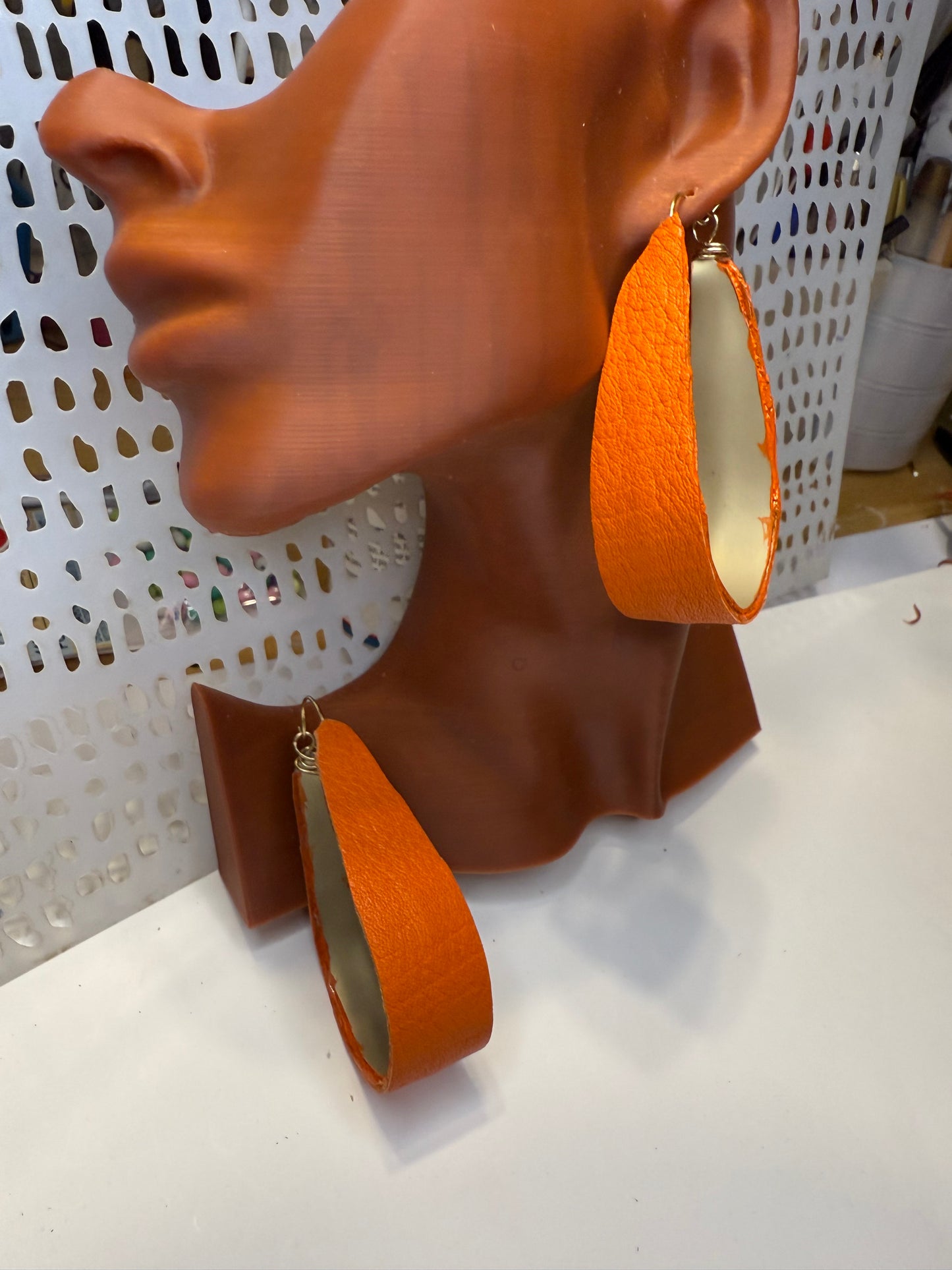 Orange leather earrings -1 pair only