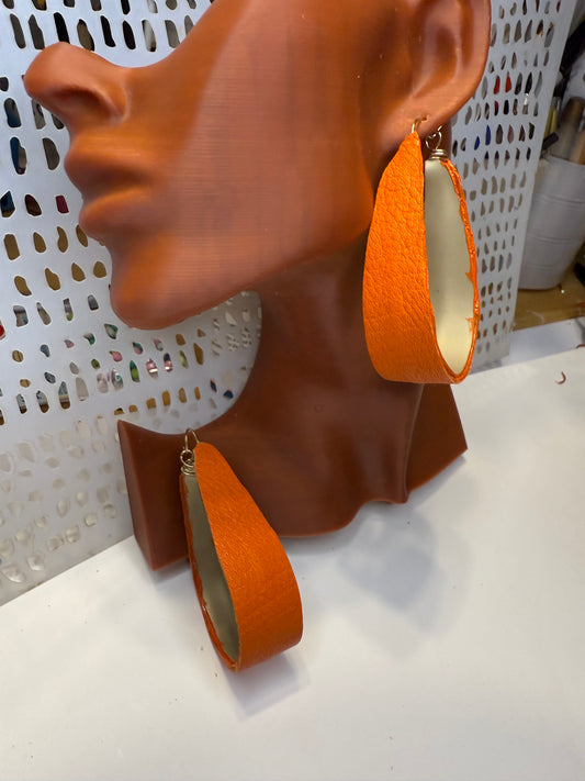 Orange leather earrings -1 pair only