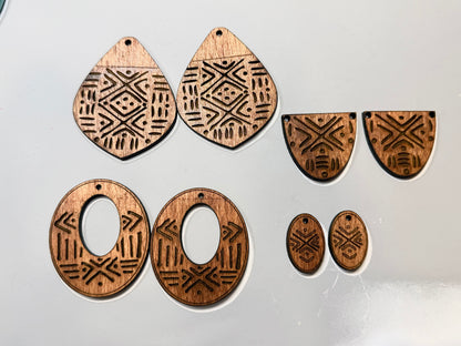 Mudcloth Design Wood Earring Blanks - 4 designs