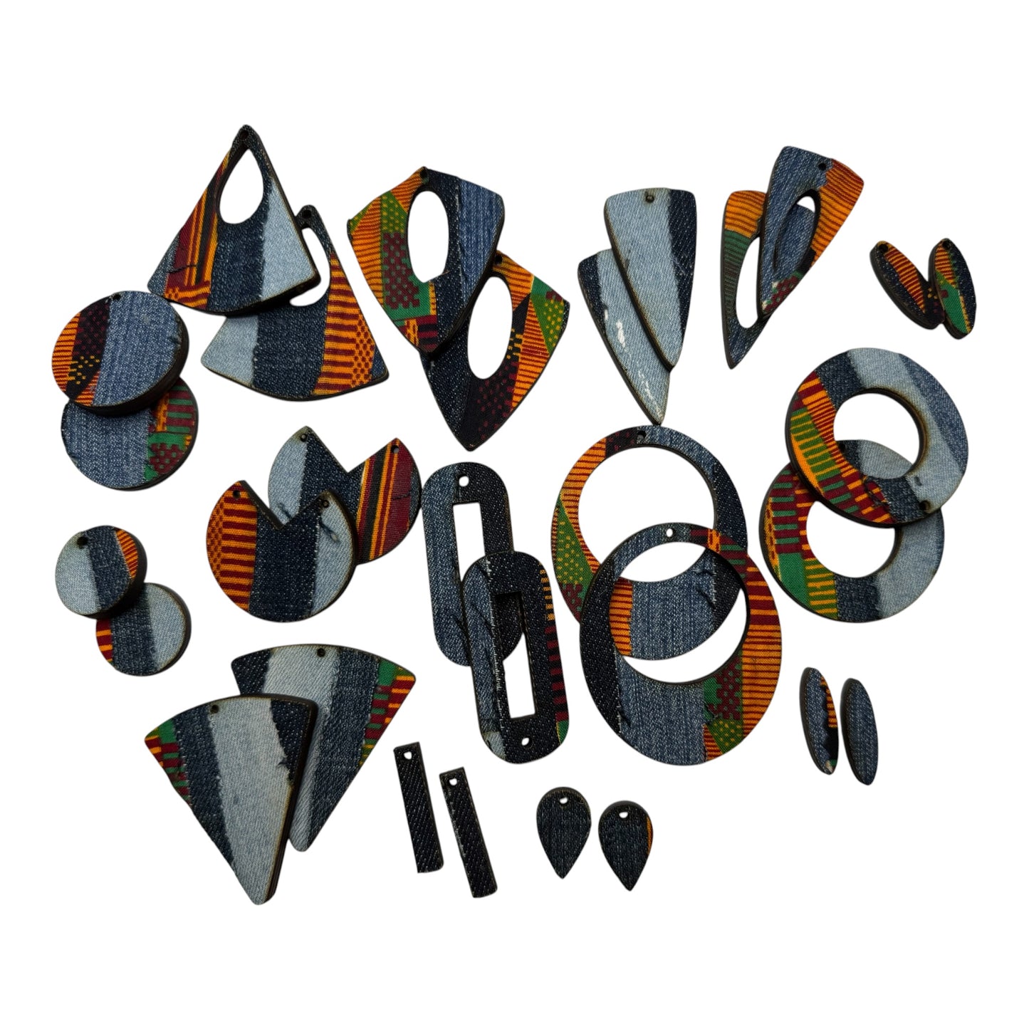 Multidesign Denim Earring Blanks- kente design -15 pair
