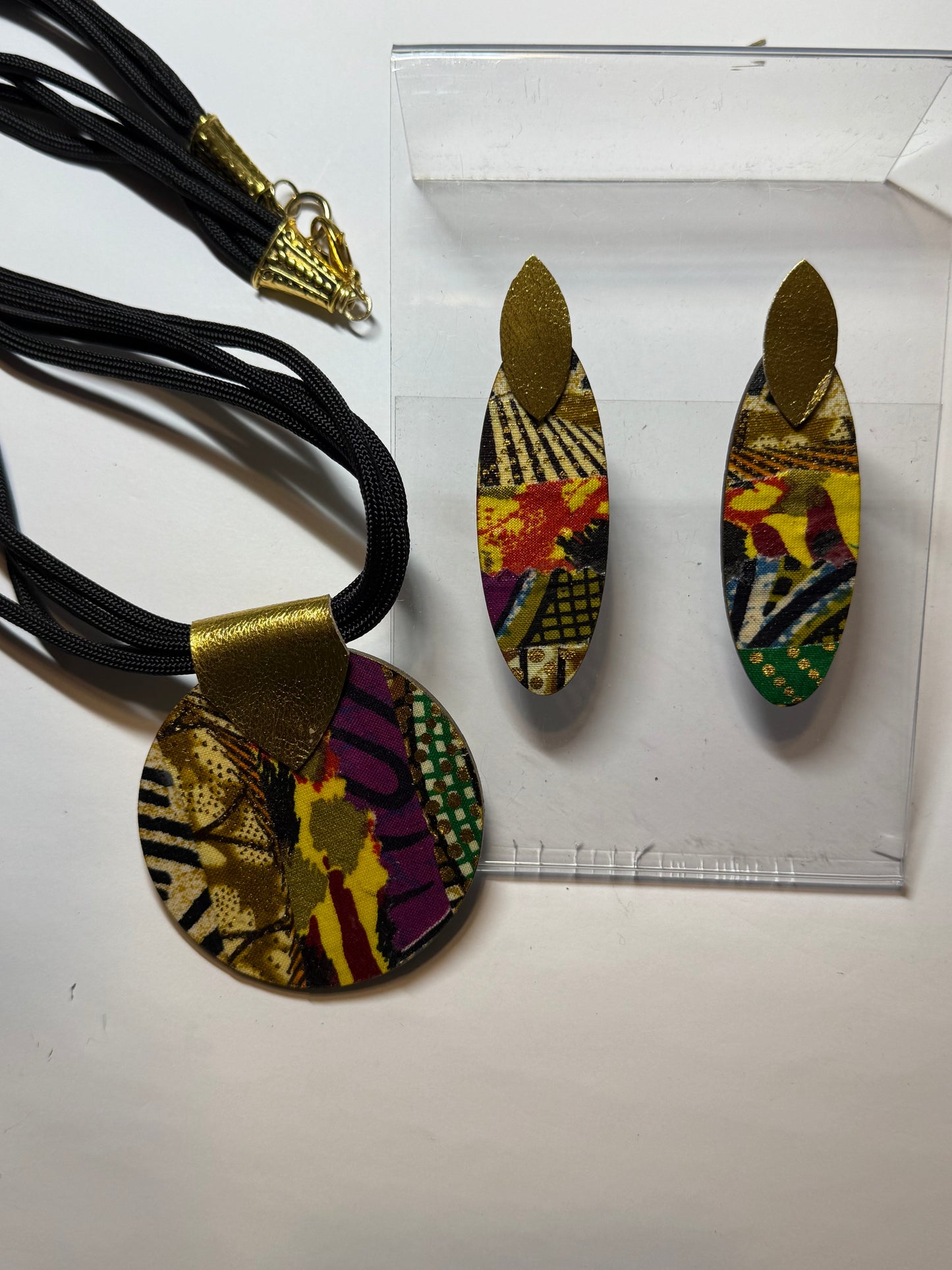 African fabric pendant and earring set -1 set only