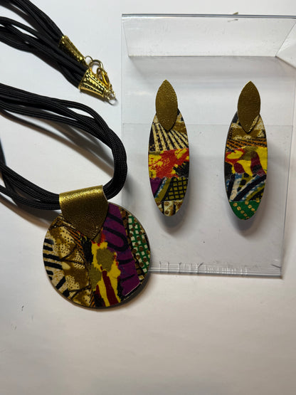 African fabric pendant and earring set -1 set only