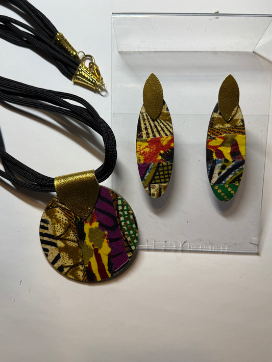 African fabric pendant and earring set -1 set only