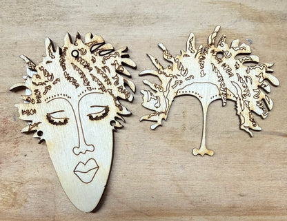 Lady Face Wood Earring Blanks #6 3D (1 pair)