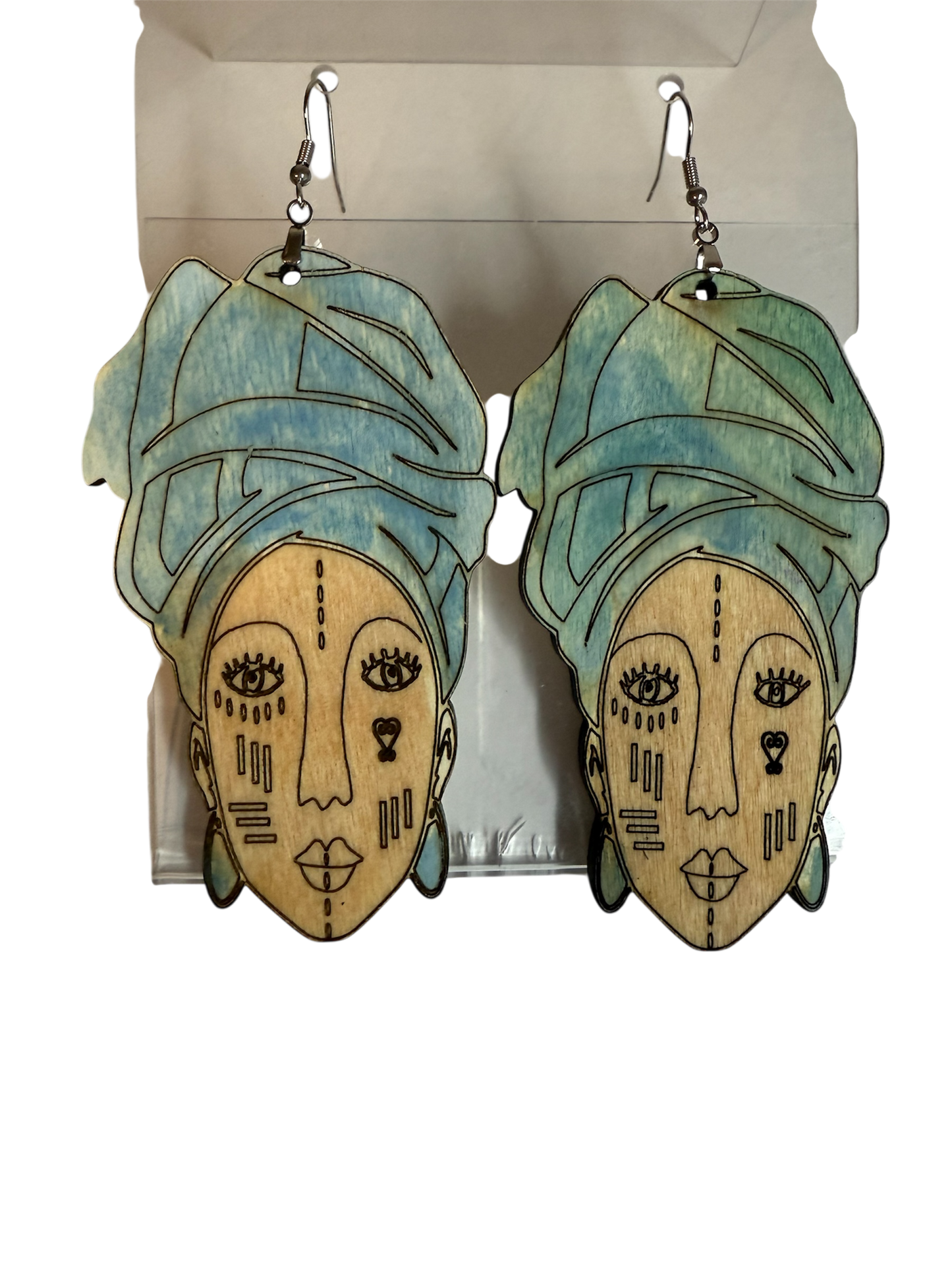 African Lady Face earrings with markings Earring Blanks-5 pairs