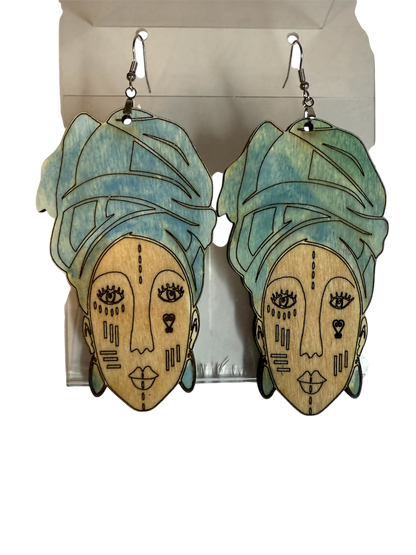 African Lady Face earrings with markings Earring Blanks-5 pairs