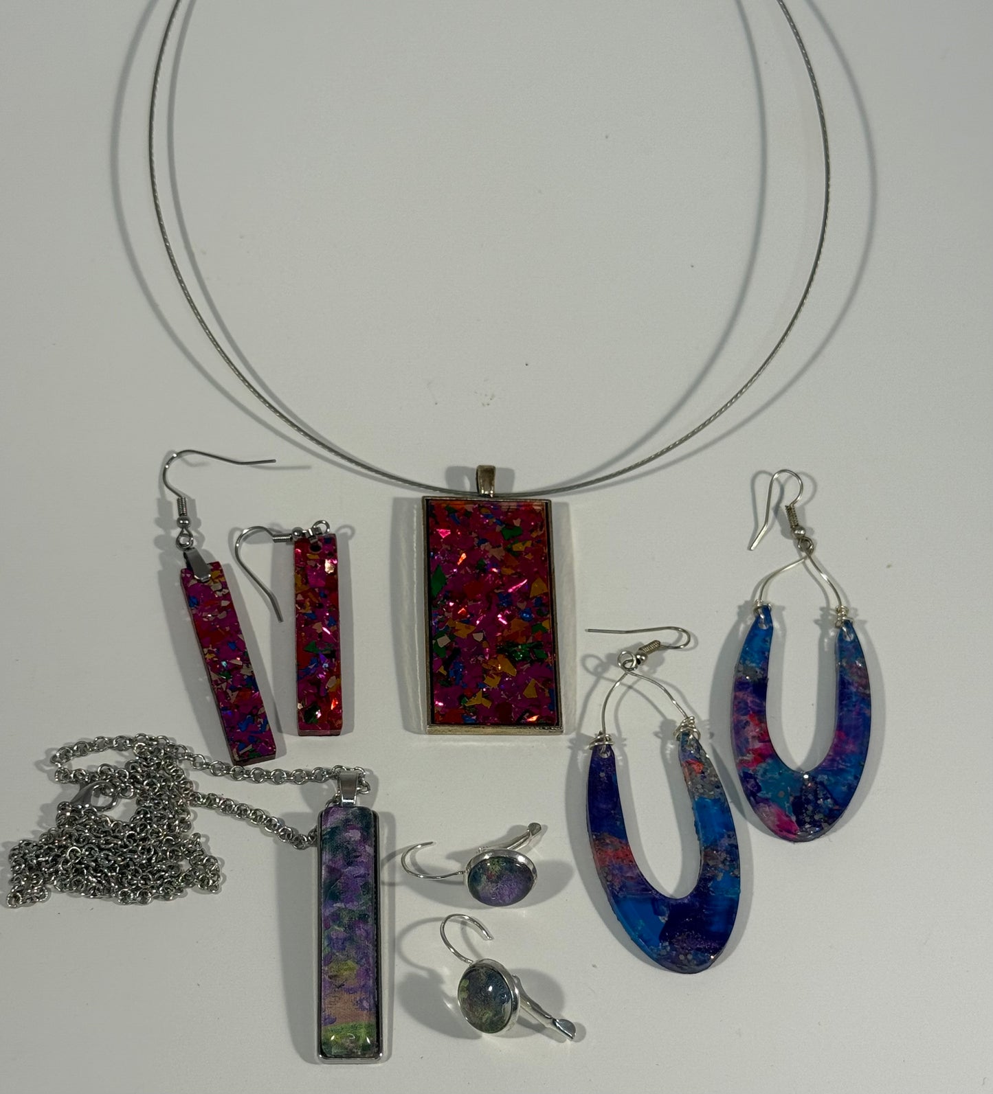Wholesale Bundle – Vibrant Resin Necklace & Earring Collection (5 Pieces)