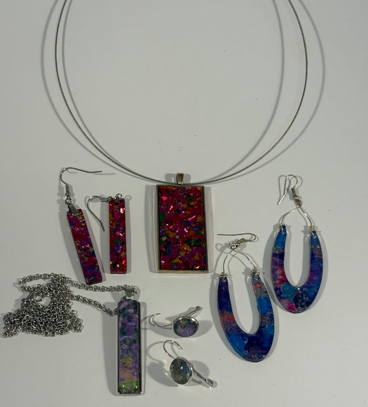 Wholesale Bundle – Vibrant Resin Necklace & Earring Collection (5 Pieces)