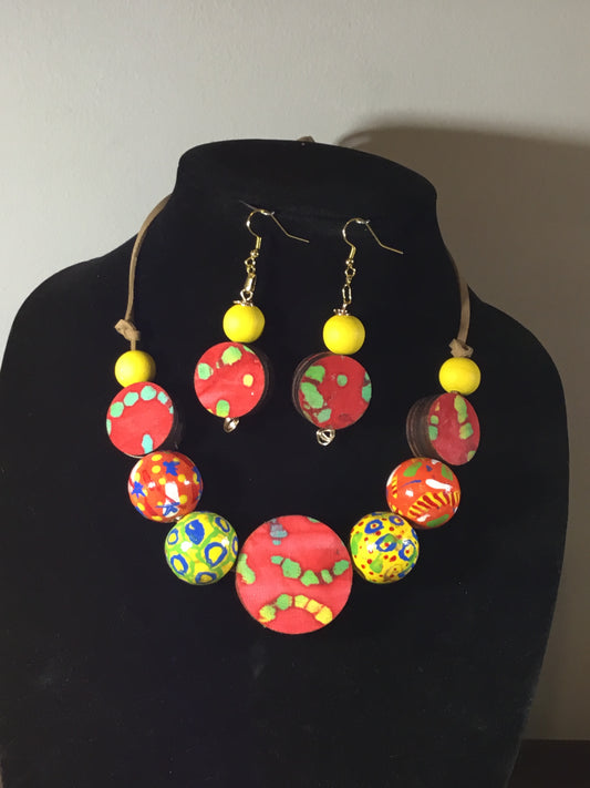One of a Kind Beaded Necklace-Handmade Beads Orange Batik