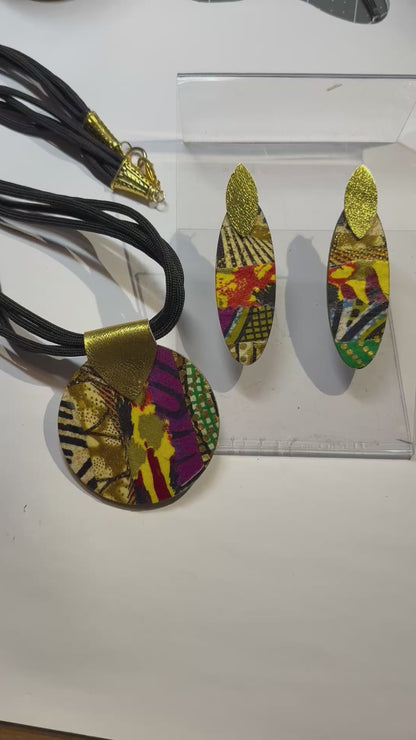 African fabric pendant and earring set -1 set only