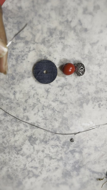 Denim Disc bead Earrings-Orange