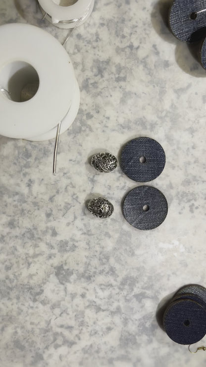 Denim Disc bead Earrings-Orange