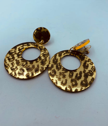 Stud Hoop Animal Print Earrings-Goldtone Mirror