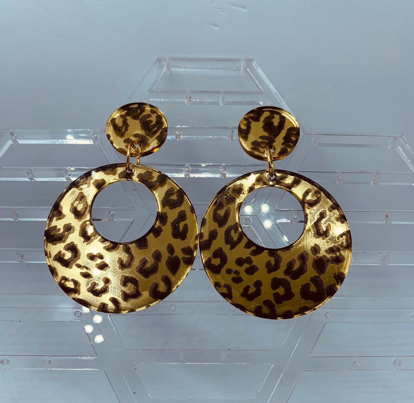 Stud Hoop Animal Print Earrings-Goldtone Mirror