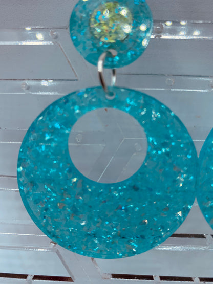 Turquoise Glitter Hoop Acrylic Earrings