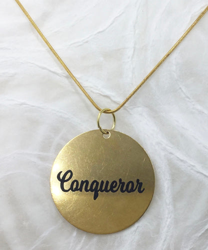 Power of Words:  Customizable Round Engraved Goldtone Stainless Steel Necklace
