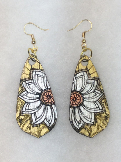 Flower Engraved Wooden Earrings