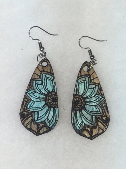 Flower Engraved Wooden Earrings