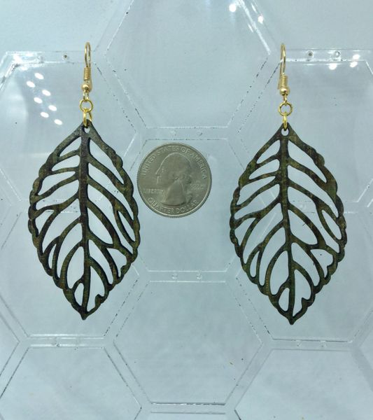 Wooden leaf-shaped earrings
