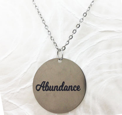 Power of Words:  Customizable Round Engraved Goldtone Stainless Steel Necklace
