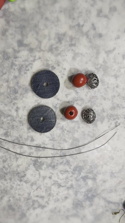 Denim Disc bead Earrings-Orange