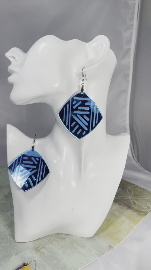 Blue Mirror Mudcloth  Earrings
