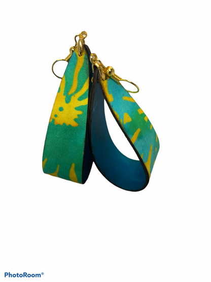Teardrop hoop earrings-Yellow & Teal