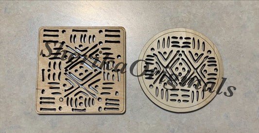 SVG Digital File-Two Mudcloth Coaster Designs