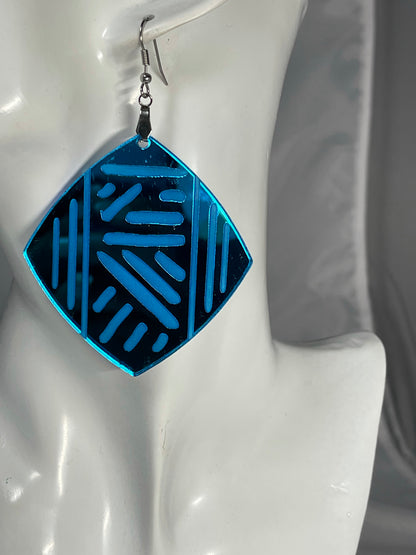 Blue Mirror Mudcloth  Earrings