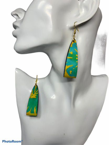 Teardrop hoop earrings-Yellow & Teal