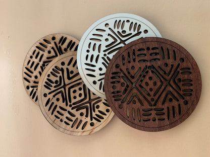 Coasters Set- wood Cut Mudcloth