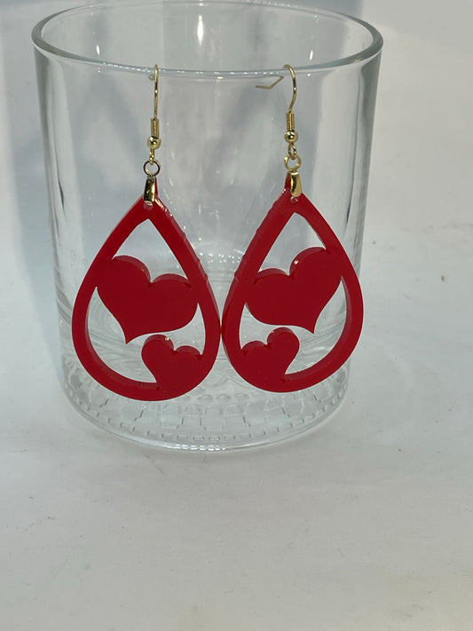 Red Heart Cutout  Earrings