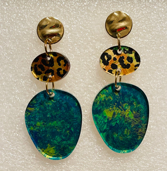 Green and Leopard Acrylic Earrings